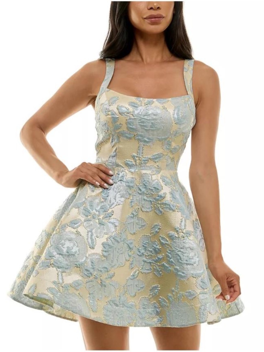 NWT B. Darlin Metallic Jacquard Lace-Up-Back Fit & Flare Dress - size 9/10